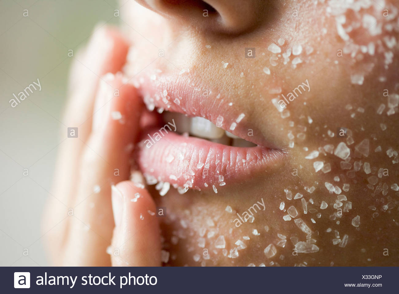 Download Young Woman With Salt Peeling Mask Stock Photo Alamy PSD Mockup Templates