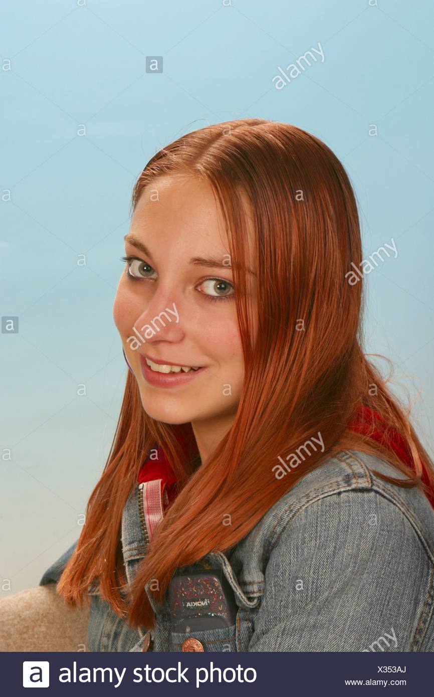 Teenage Girl Age 12 Happy Look At Camera Dyed Hair Stock Photo