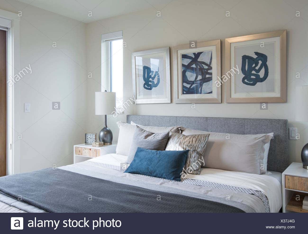 Bedroom In A New Apartment In Vancouver Bc Canada Stock