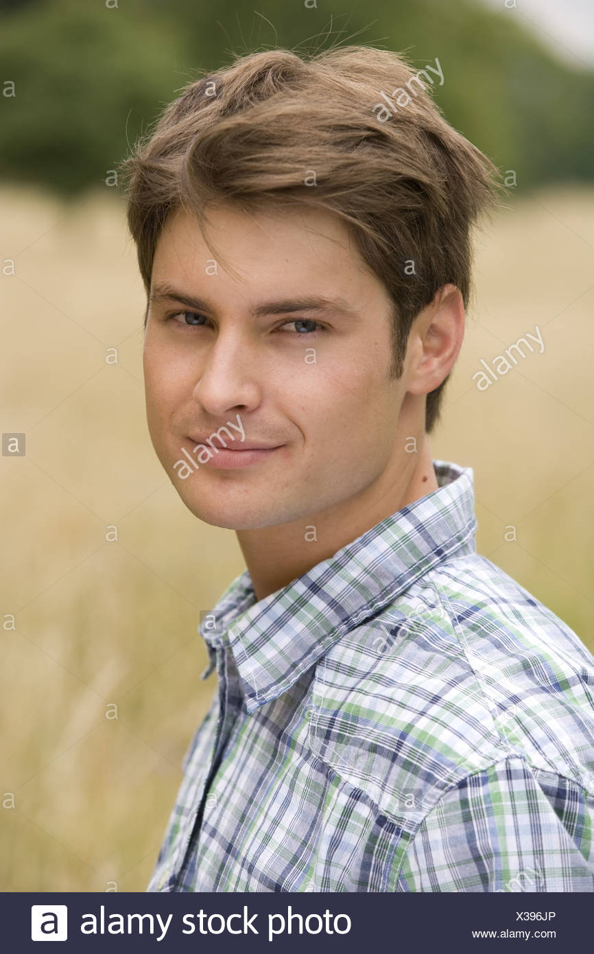 Smile Nature Man Young Dark Blond Portrait Outside Stock Photo