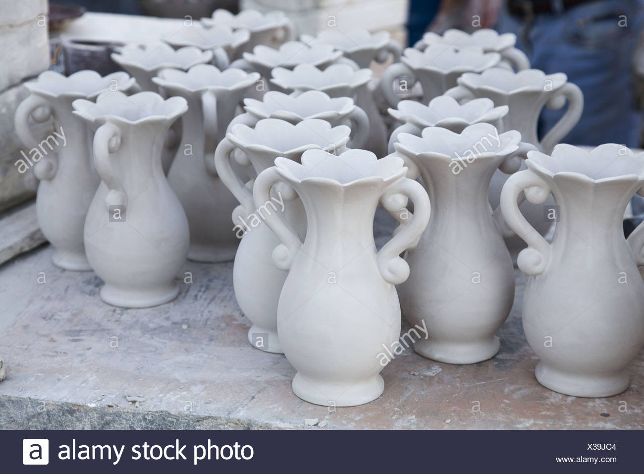 Unfinished Clay Vases In Pottery Studio Handmade By Local Mexican