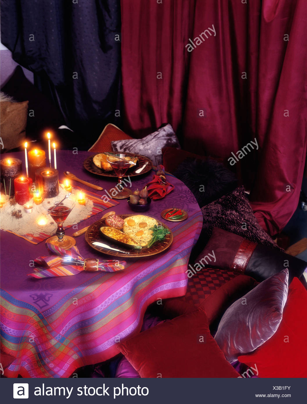 Indian Themed Table Settings Detail Of Table Pink And Purple
