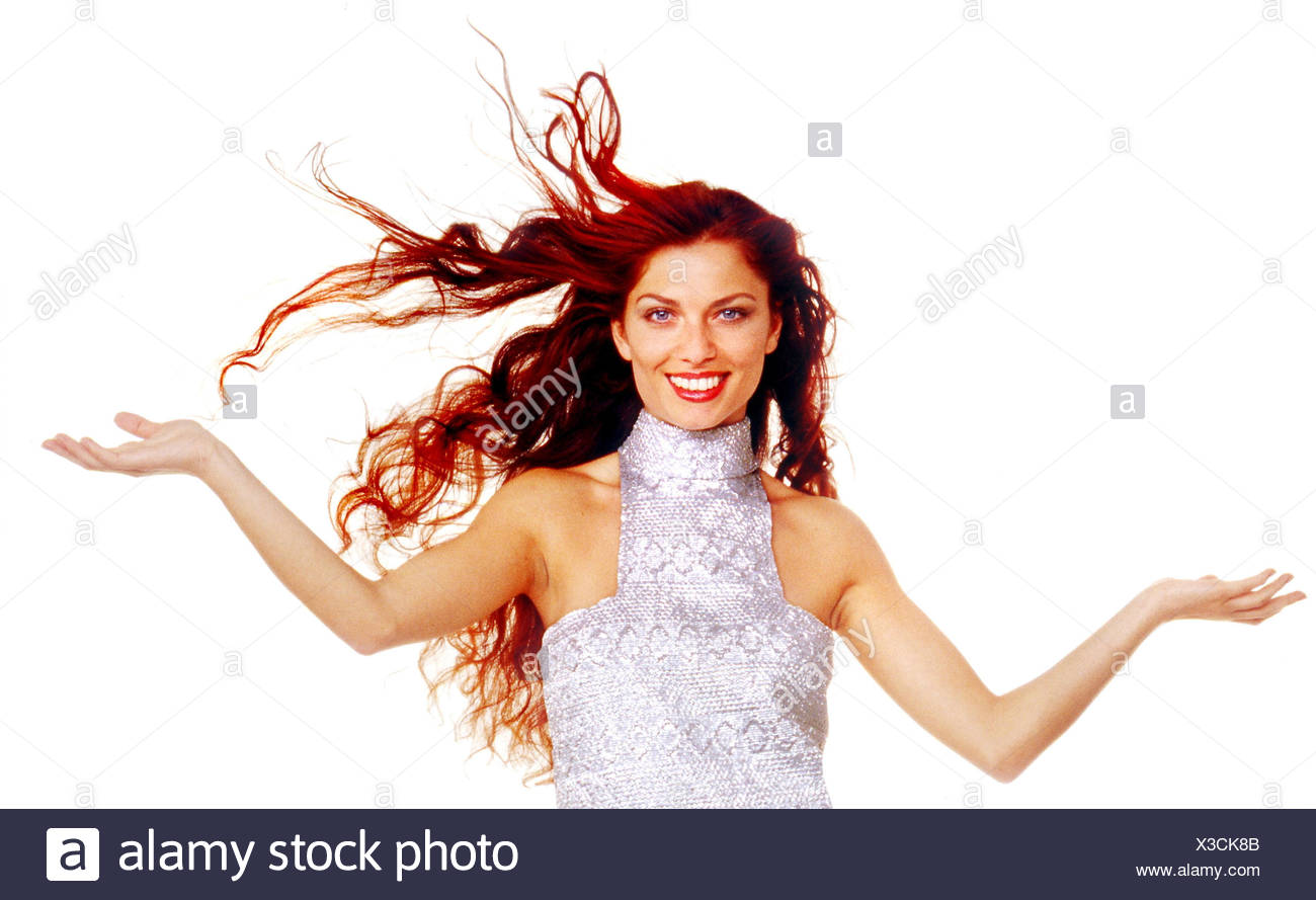 Woman Laugh Young Long Haired Gust Wind Happy Gesture Half