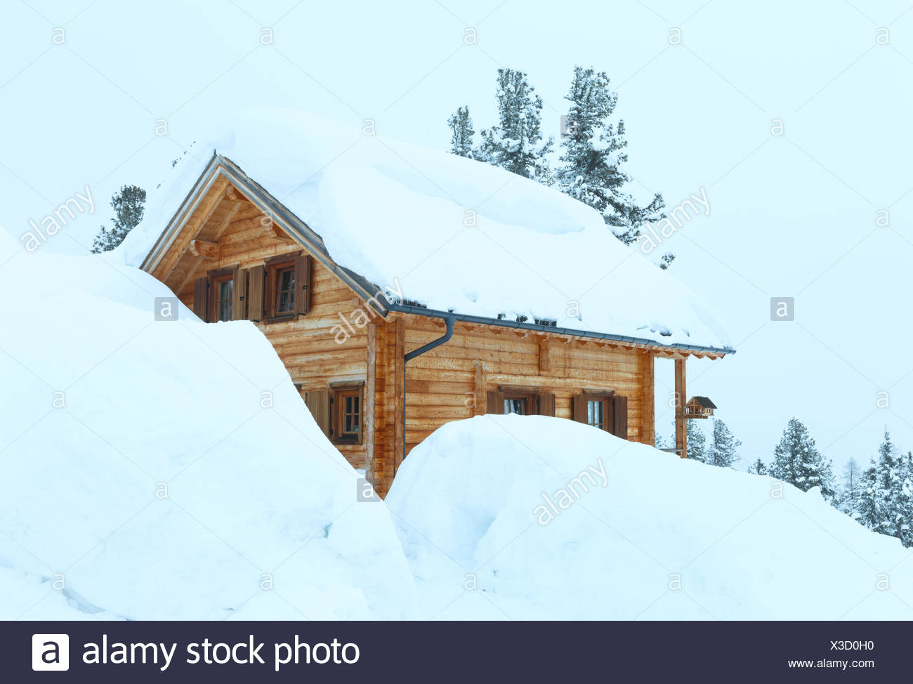 Winter Misty Mountain And Wood House Stock Photo 277495708 Alamy
