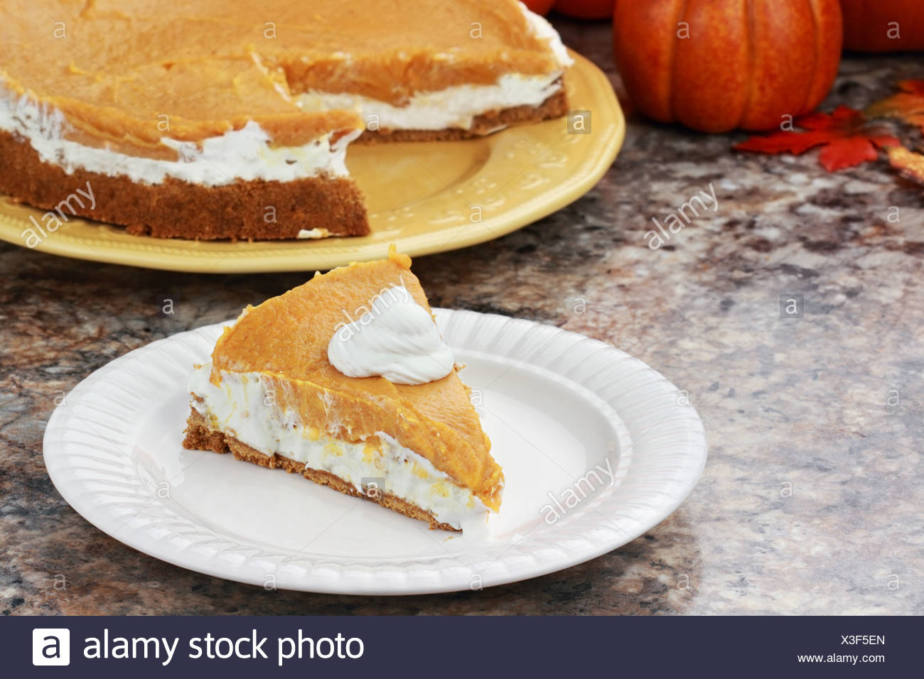 Double Layer No Bake Pumpkin Pie Made With Pumpkin Vanilla Pudding Cream Cheese And Whipped Cream Stock Photo Alamy