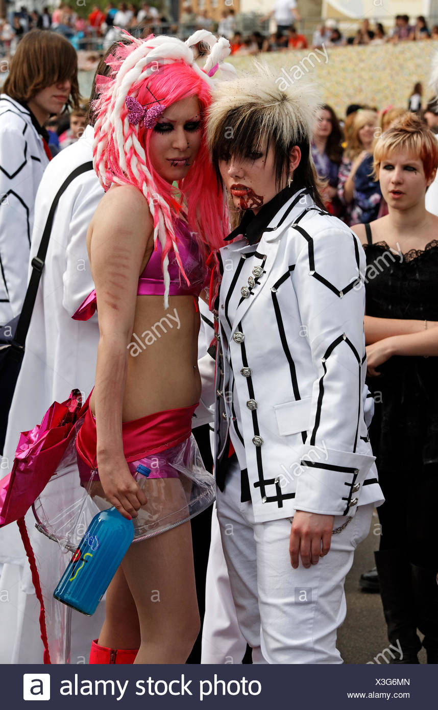 Young Couple Dressed Bizarrely Portraying Japanese Anime