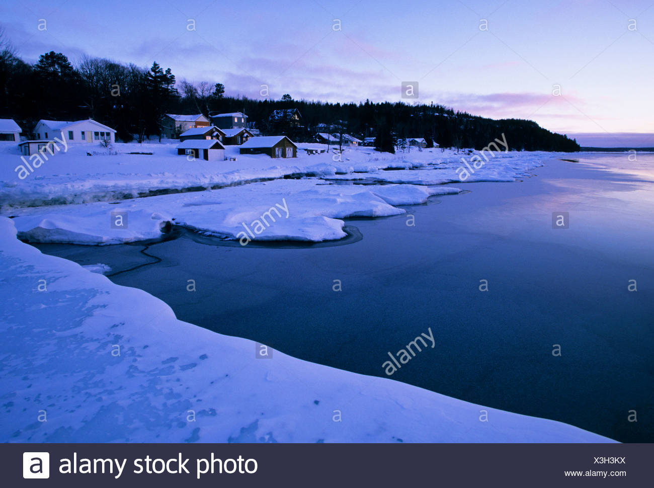 Cottages Along The Shoreline At Dyers Bay In Winter Bruce