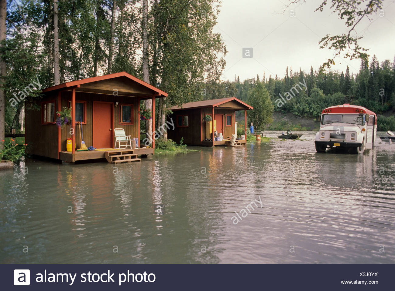 Alaska Soldotna On The Banks Of The Flooded Kenai River A Cabin