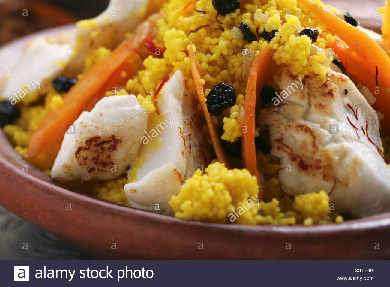 Saffron Couscous With Fish Carrots And Raisins N Africa Foodcollection Stock Photo Alamy