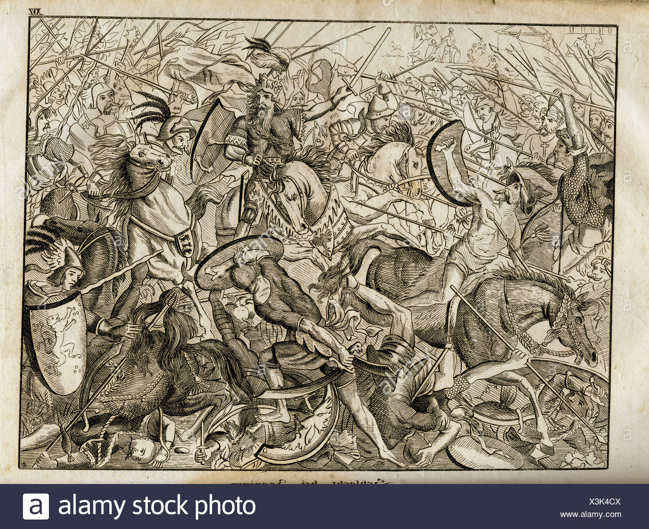 middle ages, crusades, Third Crusade 1189 - 1192, "Battle of Iconium", 18.5.1190, copper engraving by Joseph Fuchs, "Vorzeit und Gegenwart", Augsburg, 1832, ...