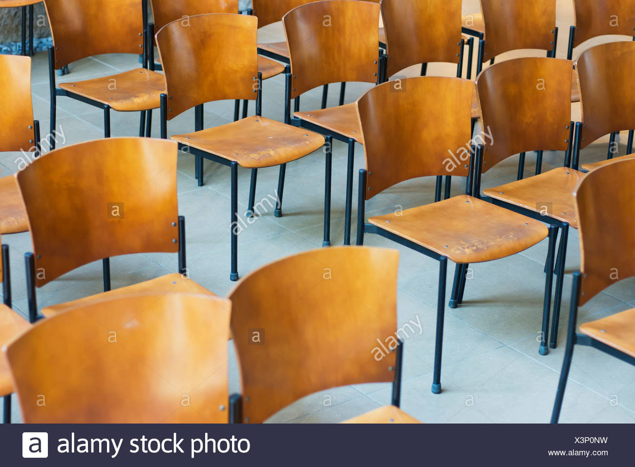 Rows Of Empty Wooden Chairs Set Up For A Conference Oahu Hawaii