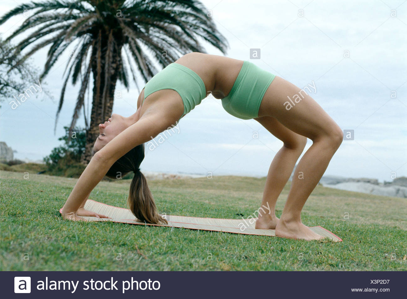 Brunette Female Her Hair Pulled Back Laying On Her Back On A Mat