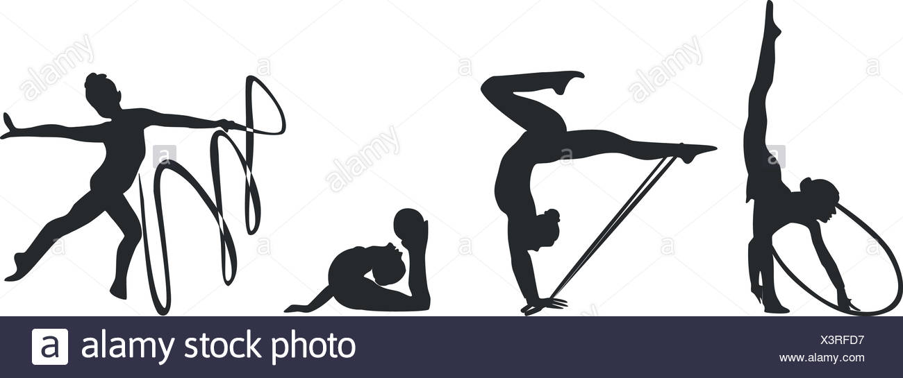 Gymnast silhouette set black 02 Stock Photo - Alamy