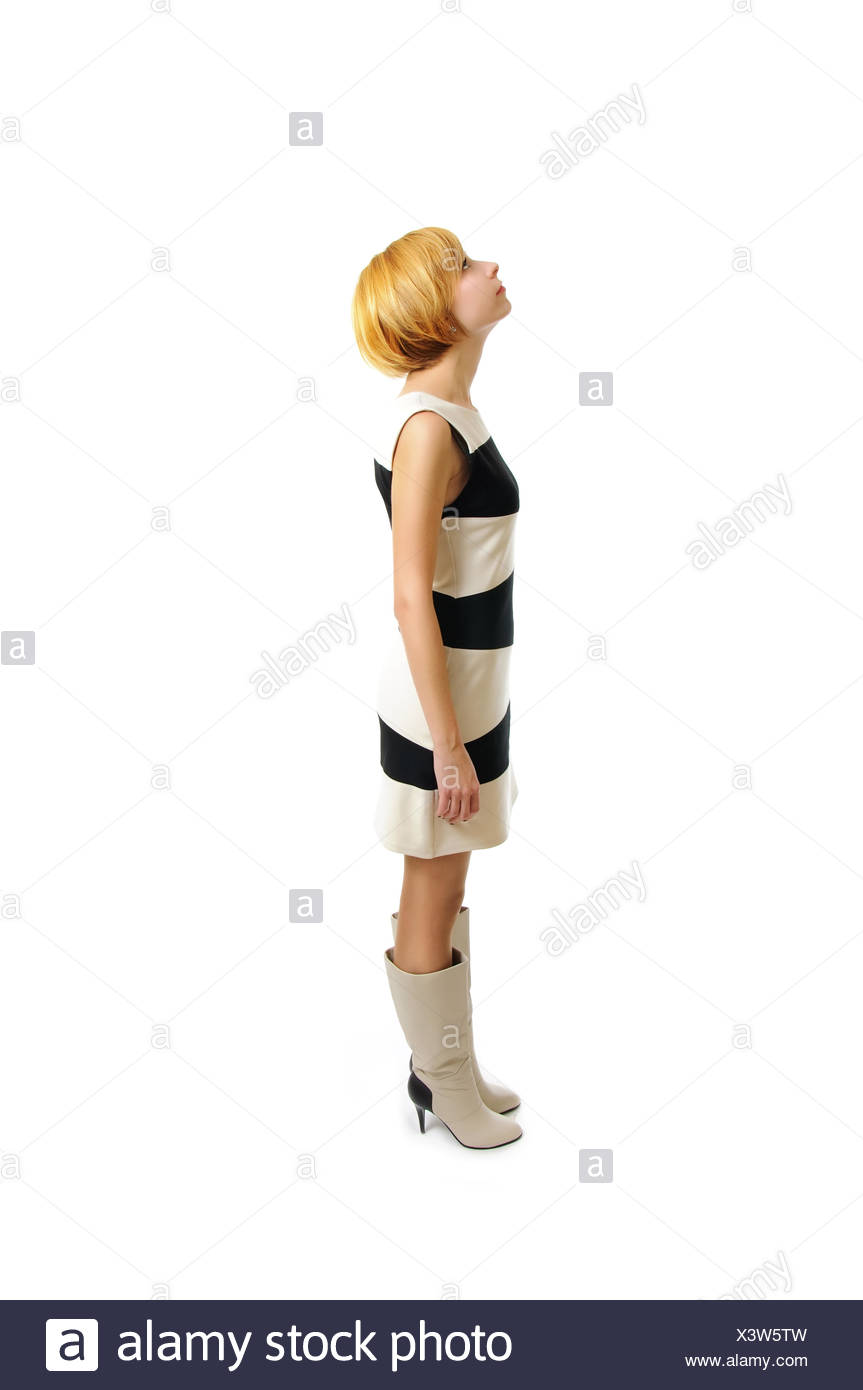 Attractive Young Student Woman In Black And White Dress With