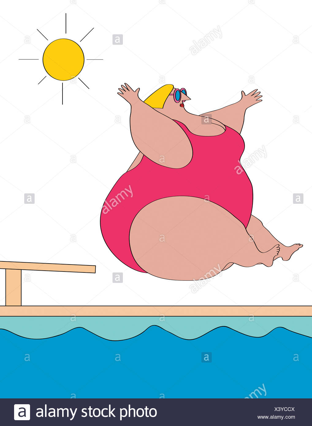Obese Pool Swimming Overweight High Resolution Stock Photography and