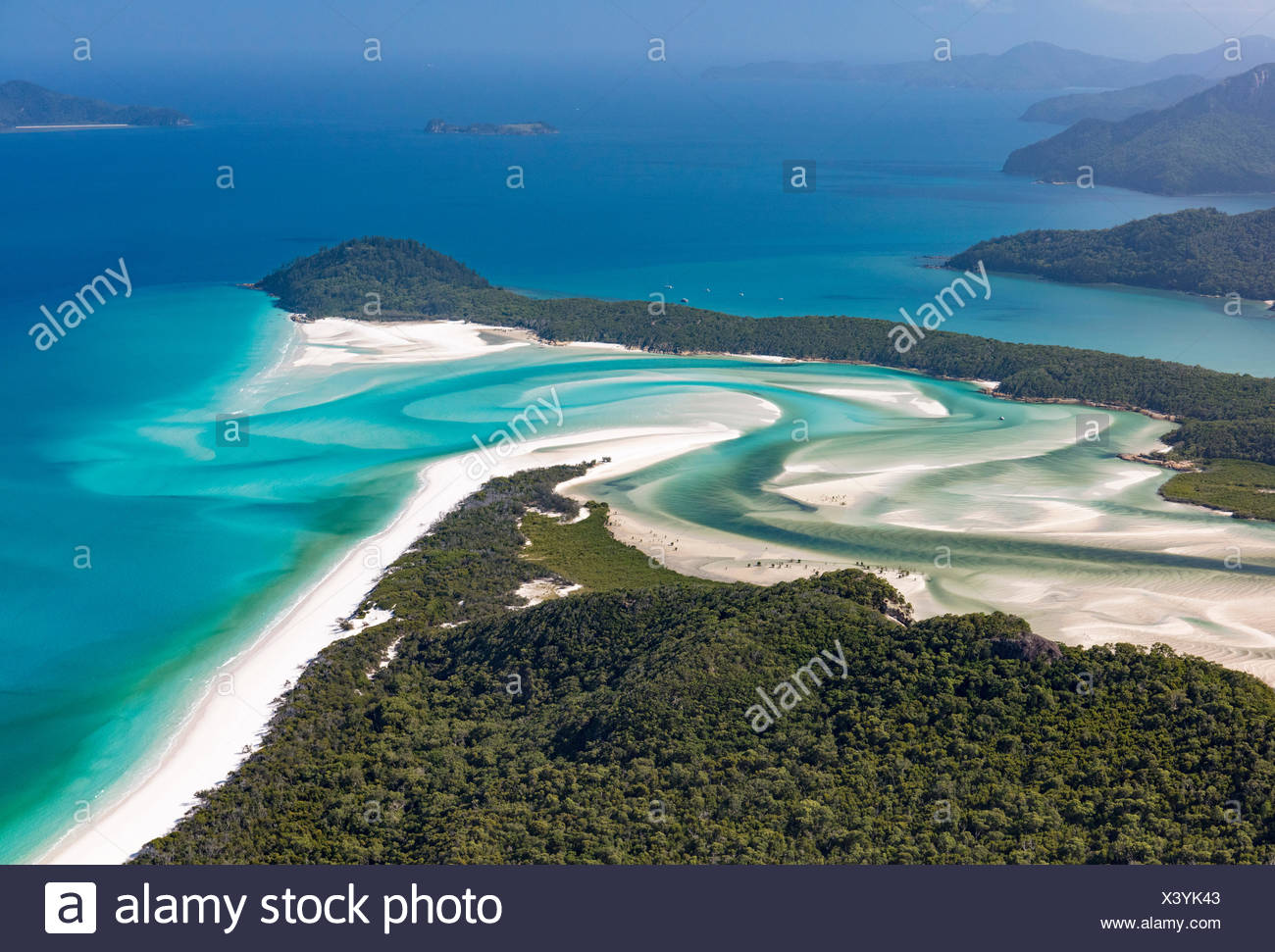 View downstream to Hill Inlet and Whitehaven Beach, Whitsunday Island, Queensland, Australia - Stock Image