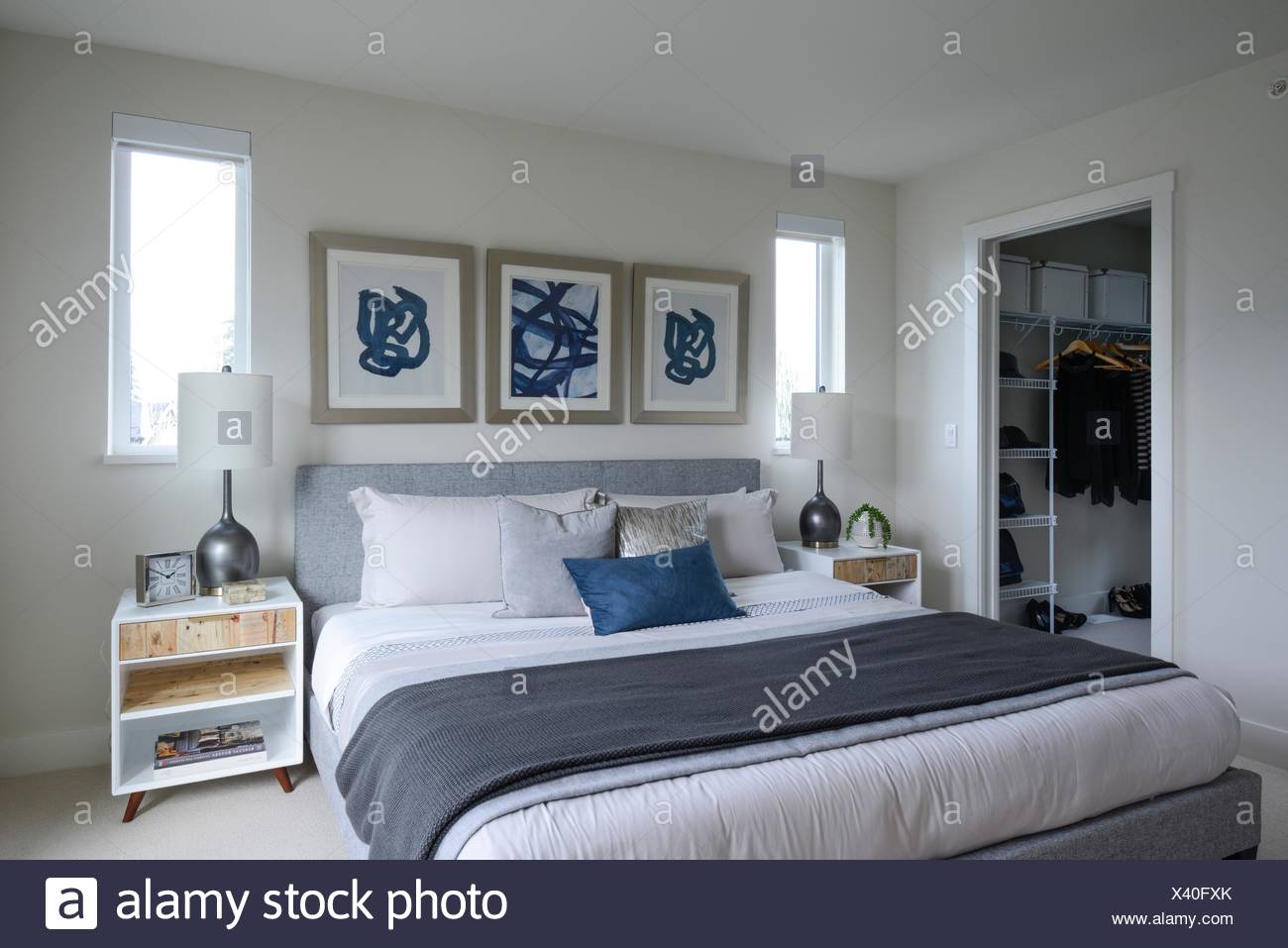 Bedroom In A New Apartment In Vancouver Bc Canada Stock