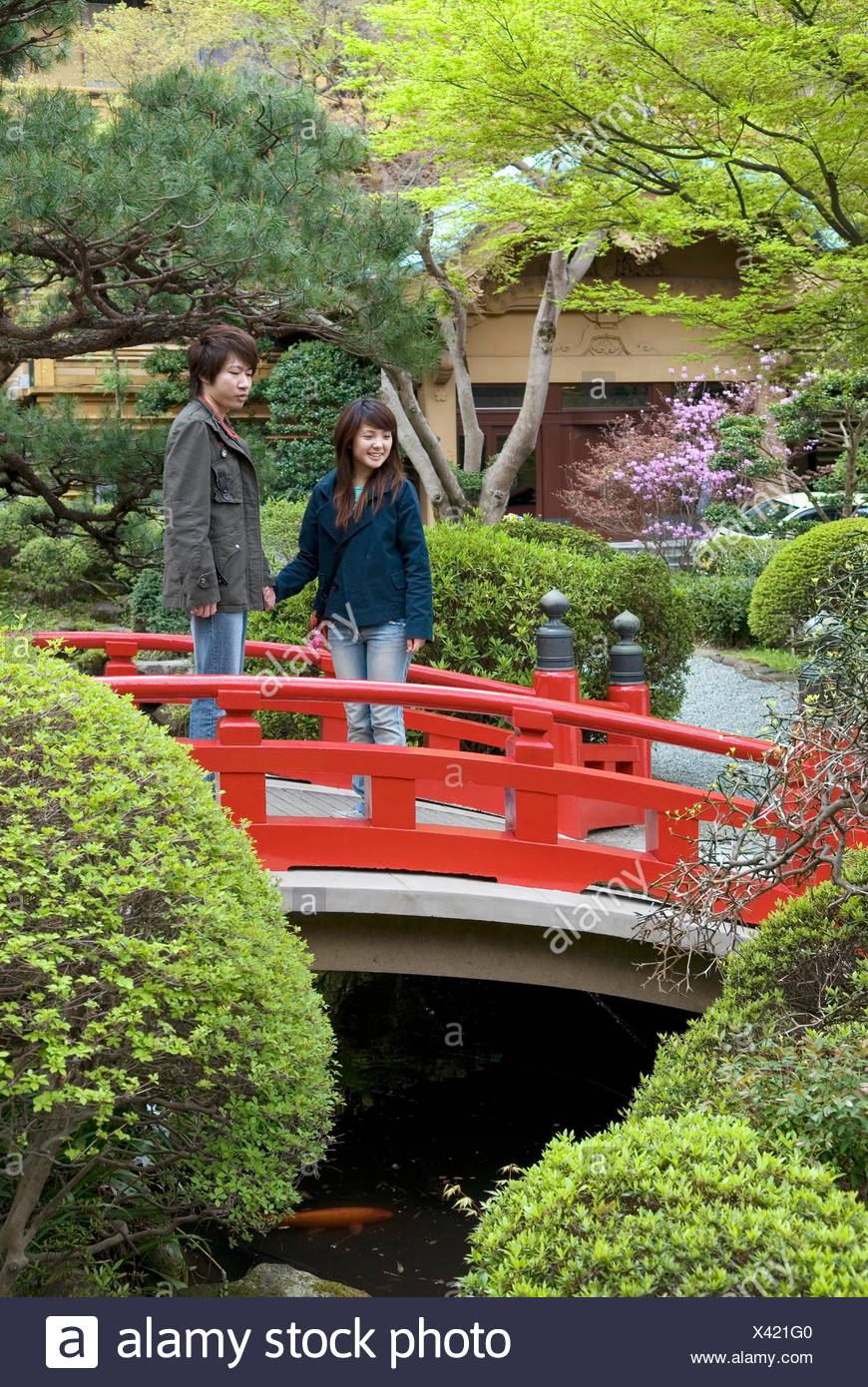 Red Bridge In The Garden Of Fujiya Hotel Known For His Vip