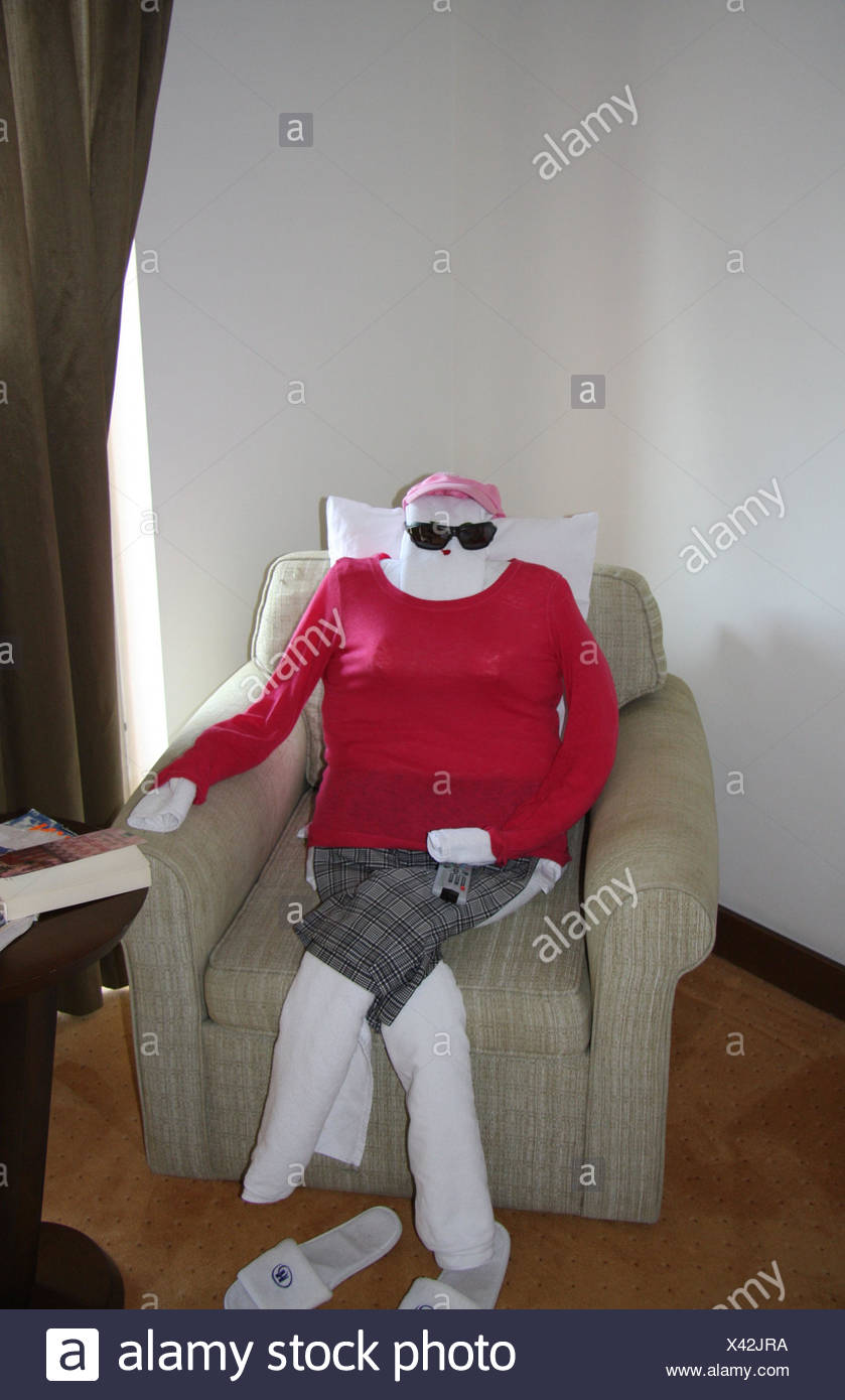 Hotel Room Armchair Towels Drapes Figure Strangely Phoney