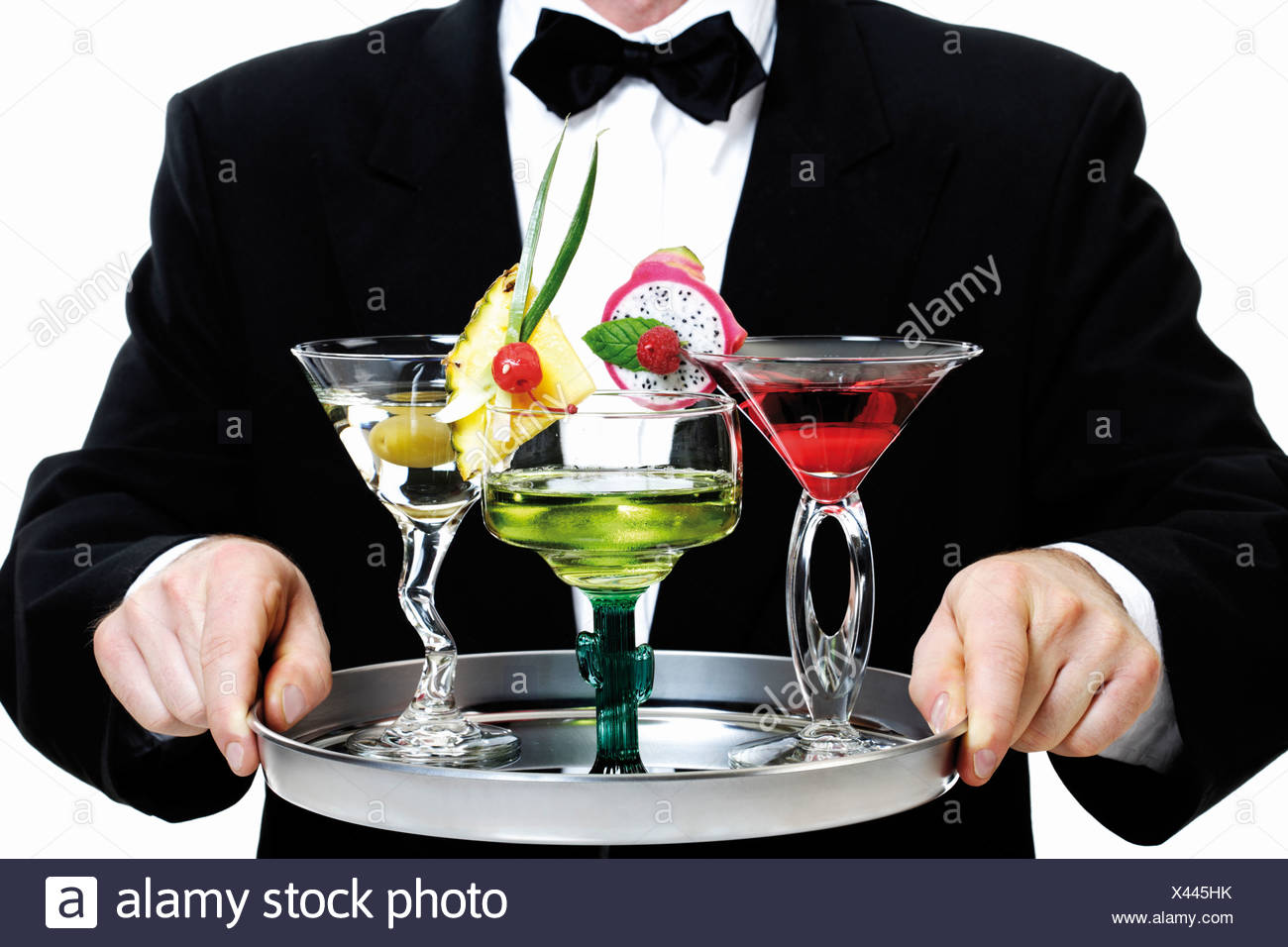 Barkeeper holding tray with cocktails Stock Photo - Alamy