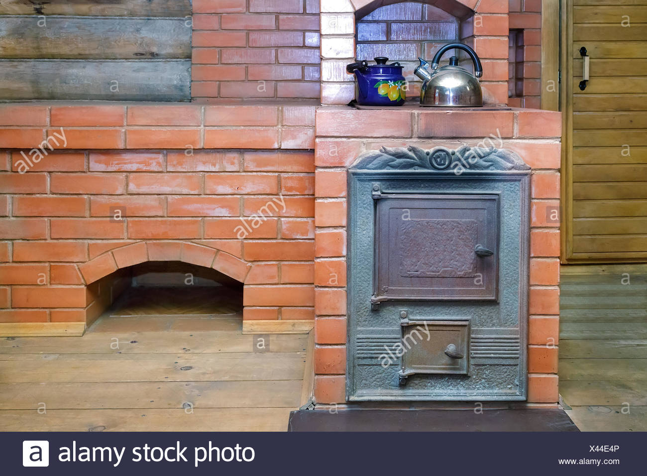 The Interior Of The Russian Bath Stove Log Walls Buckets For