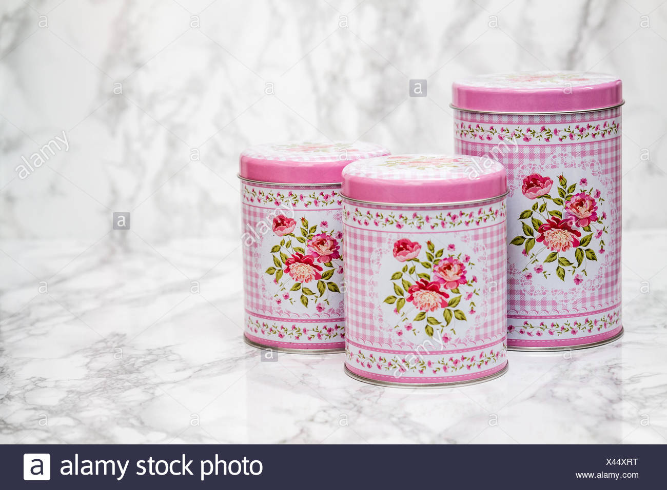 Decorative Tin Boxes With Floral Pattern Stock Photo 277933372