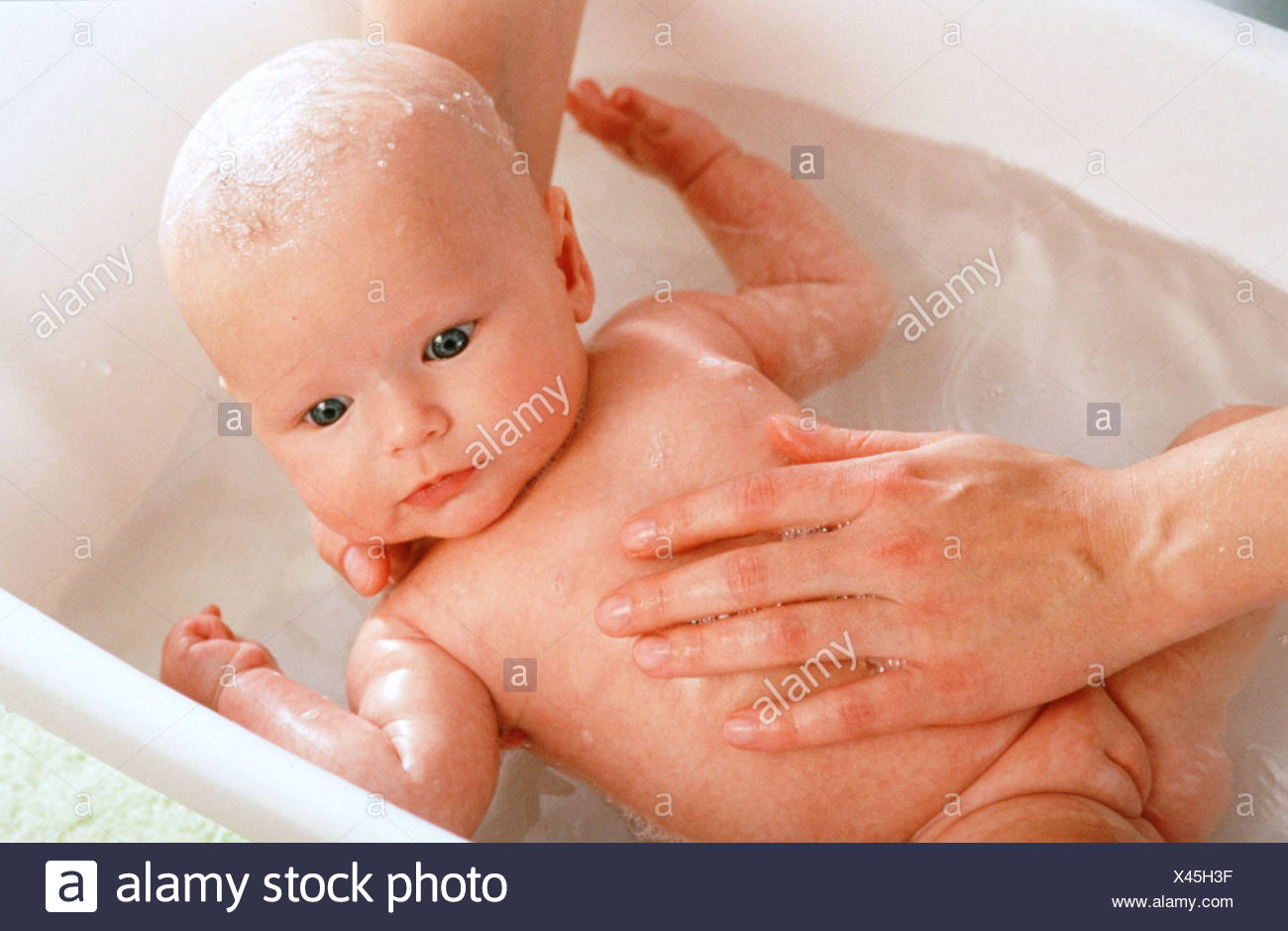 bathing baby girl