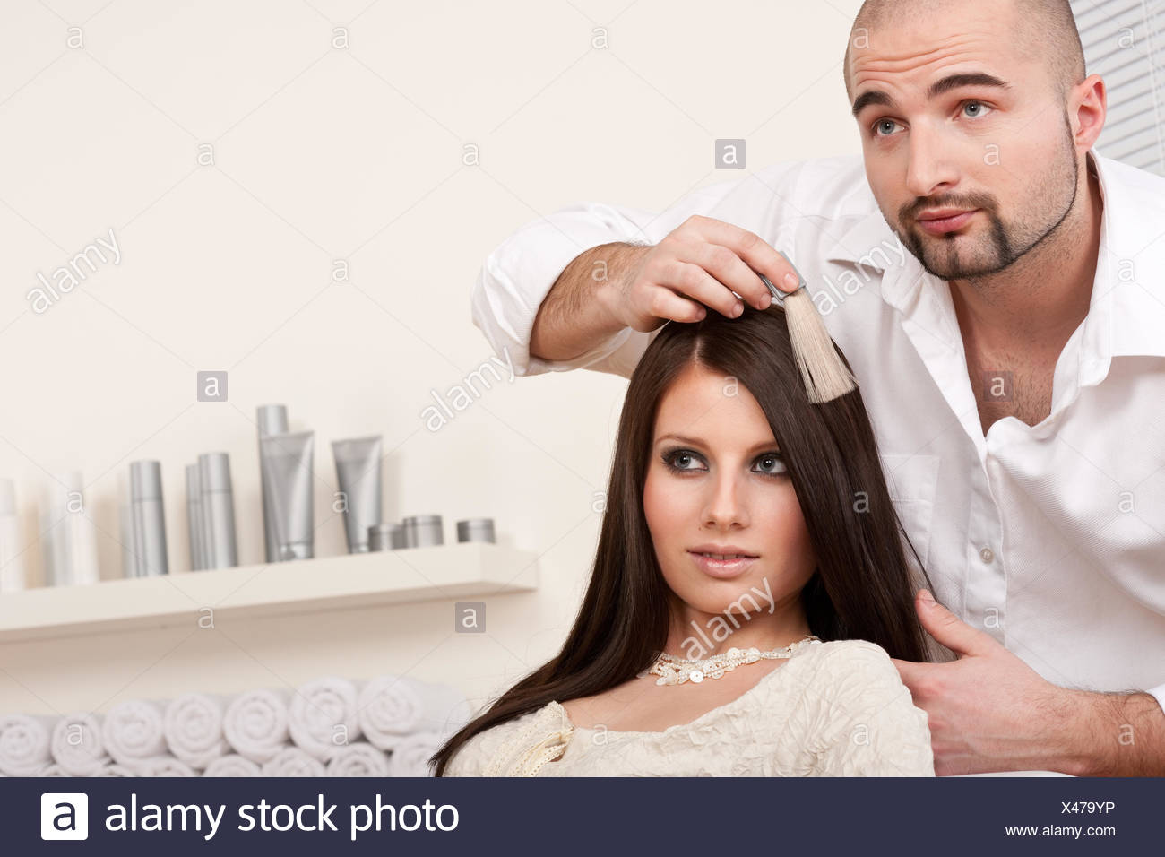 Woman Professional Hairdresser Hairstylist Customer Man Woman