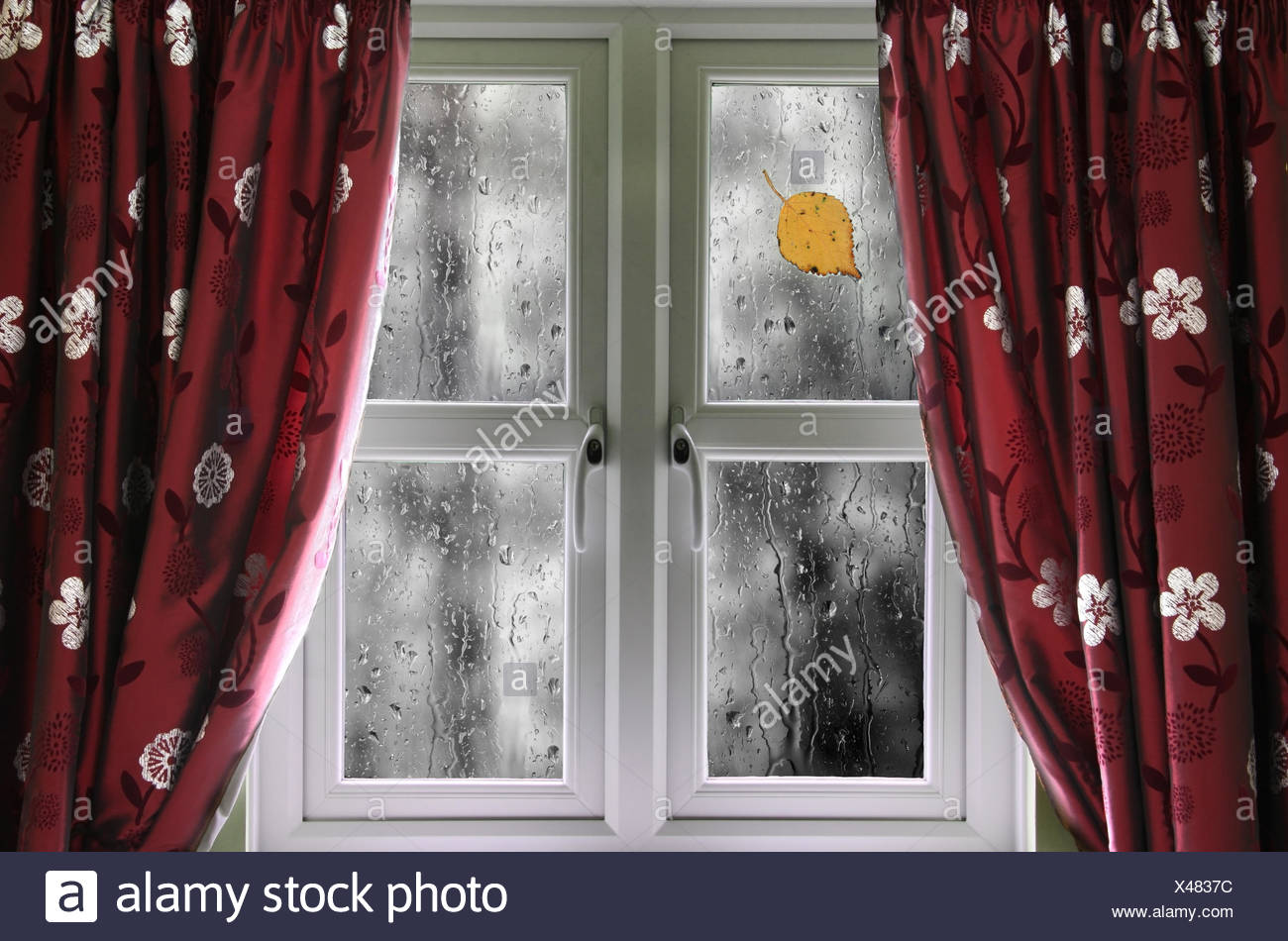Rain On Window With Curtains Stock Photo Alamy Rain On Window With Curtains Stock Photo Alamy