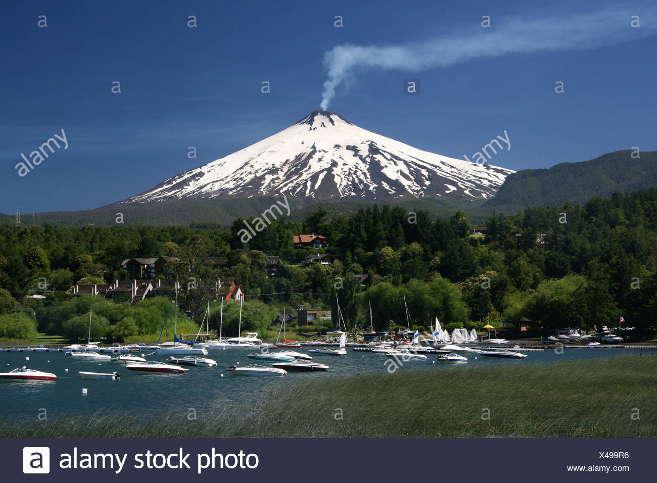 Volcanic Smoke Rising From Villarrica Or Rucapillan Volcano Seen From Pucon Chile South America Stock Photo Alamy