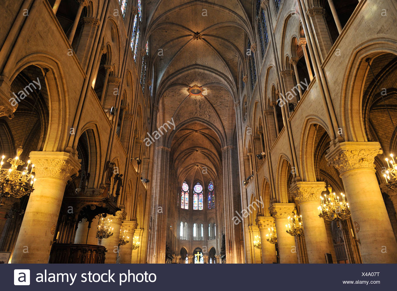 Interior, ceiling, Cathedral of Notre-Dame de Paris, Ile ...