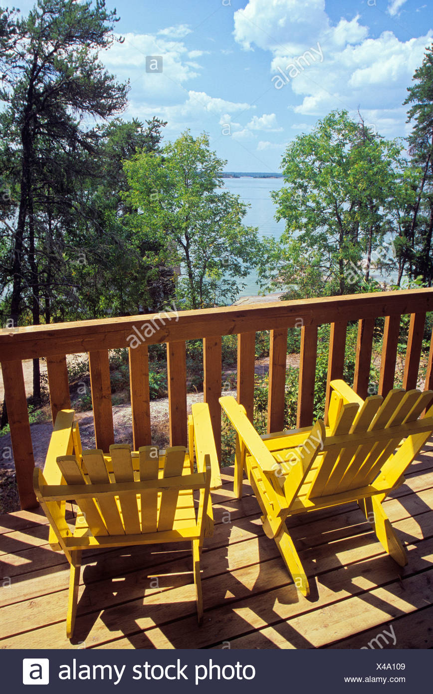 Muskoka Chairs On Cottage Deck Big Whiteshell Lake Whiteshell