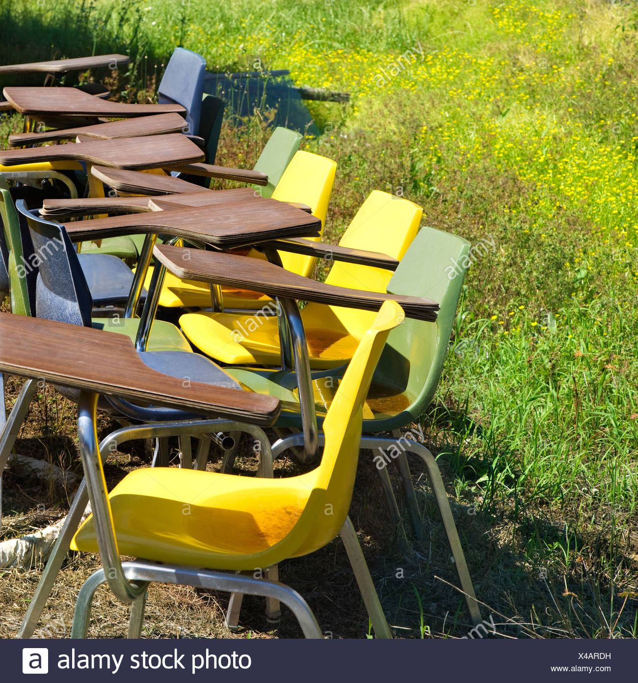 Old School Chairs In Grassy Field Stock Photo 278062445 Alamy