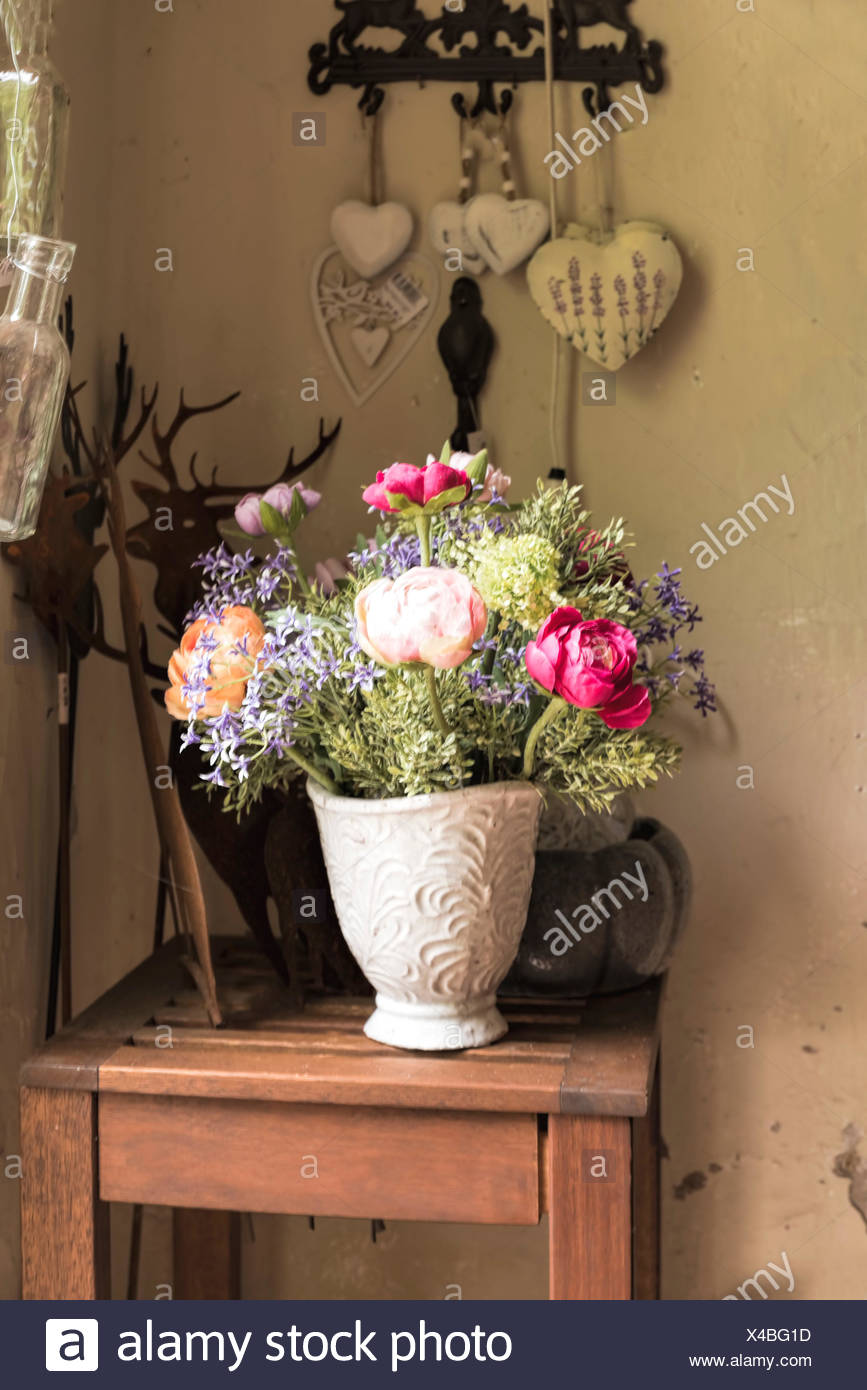 Side Table Flowers Vase Stock Photo Alamy