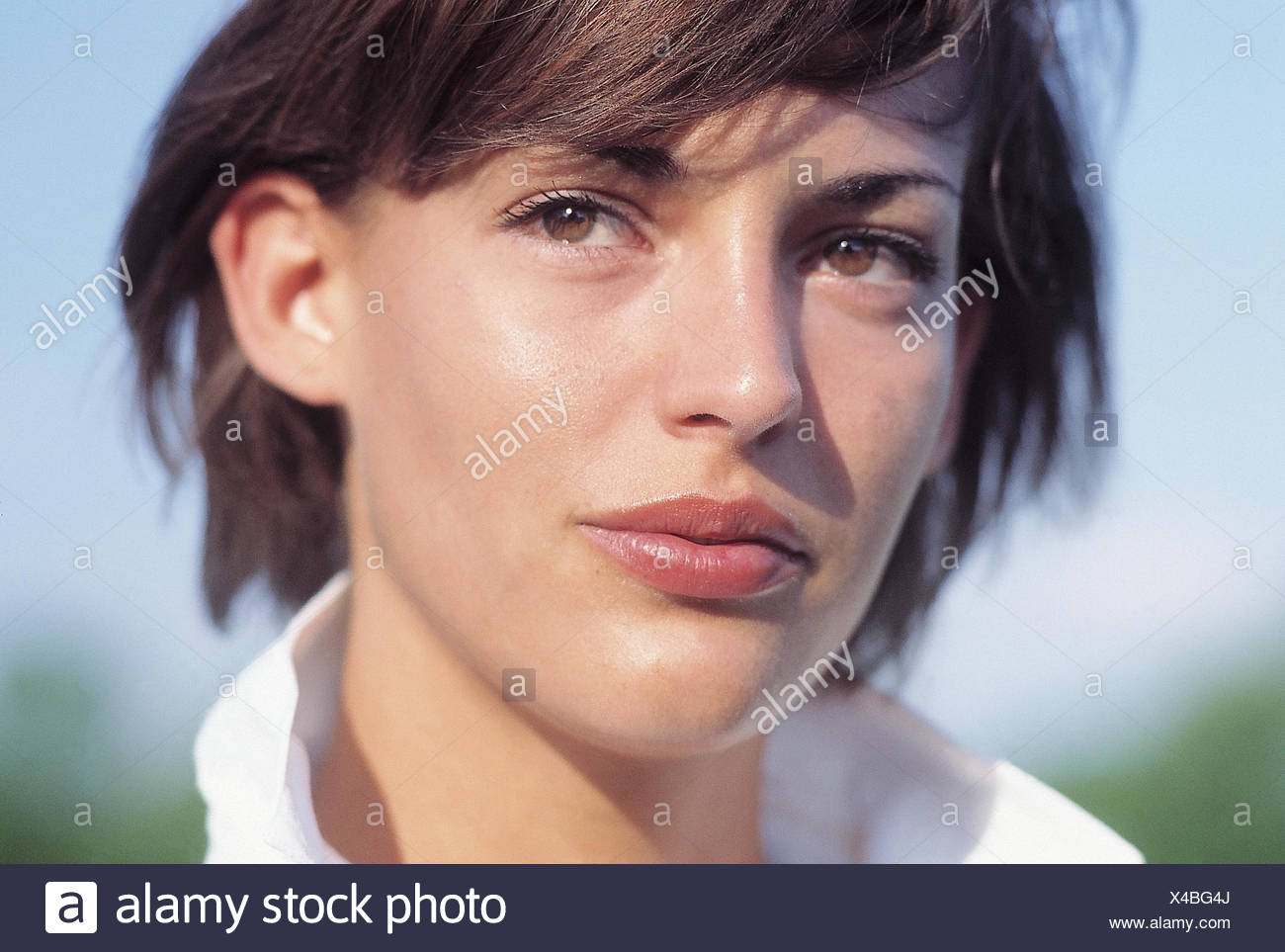 Woman Facial Play Seriously Portrait Outside Young