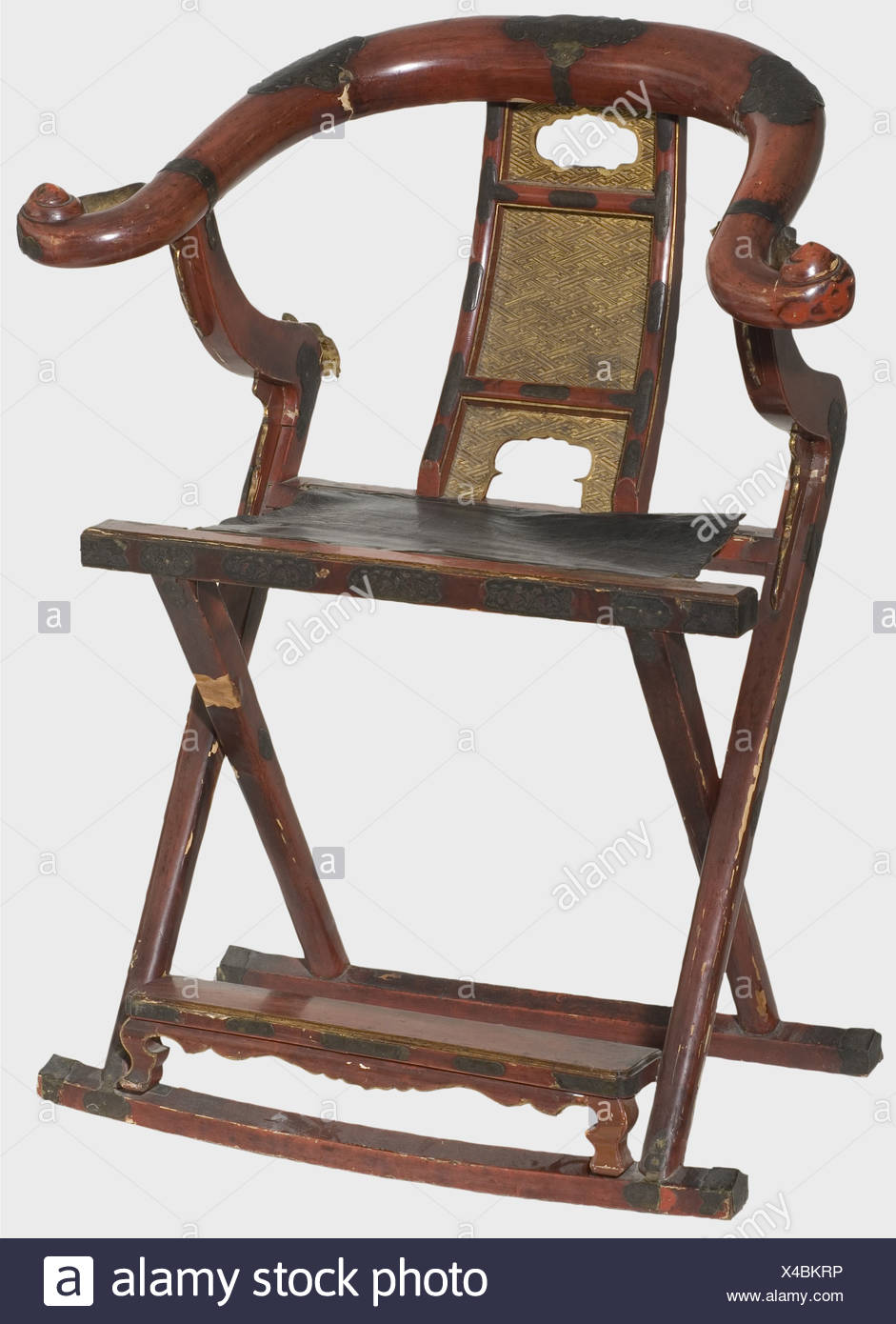 A Japanese Folding Chair Kyokuroku 19th Century Red Lacquered