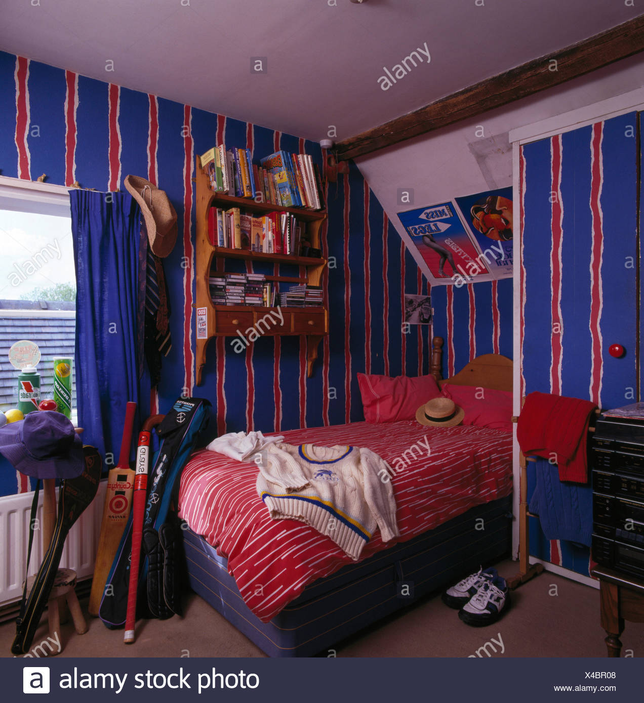 Red White And Blue Stripes Painted On Wall Of Boy S