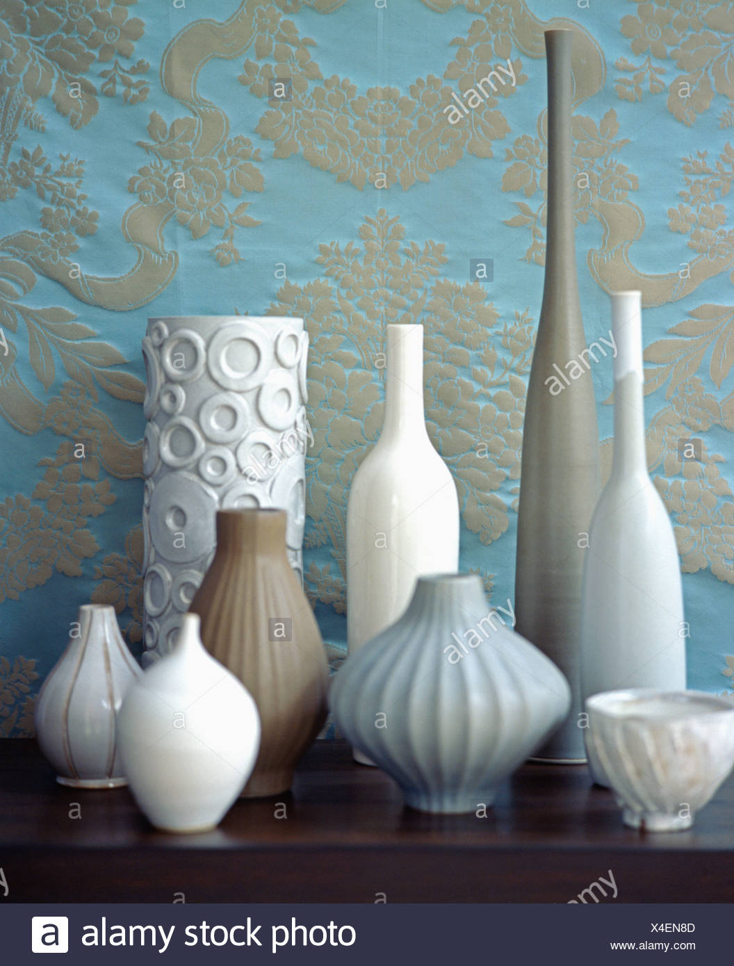 Close Up Of A Collection Of Modern Ceramic Vases Of Varying Shapes