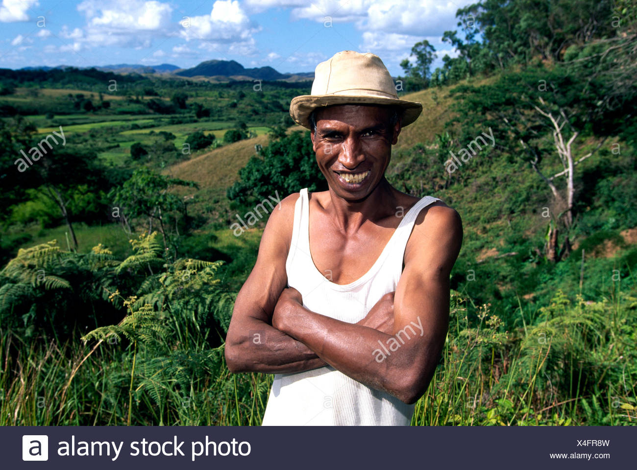 Farmer, highlands, Madagascar, Africa Stock Photo