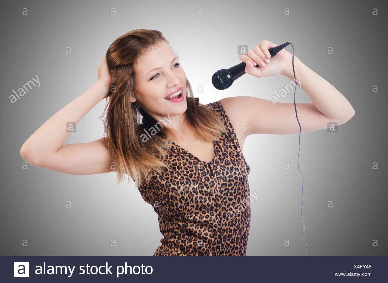Woman Singer With Microphone On White Stock Photo 278175080 Alamy