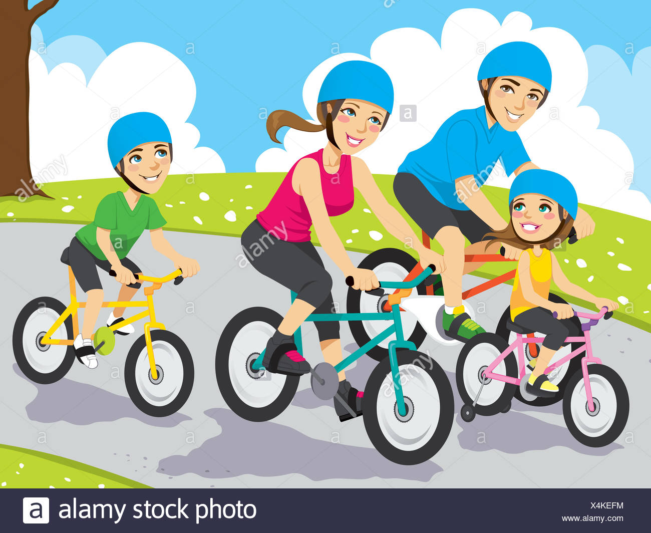 Illustration Family Riding Bicycle Stock Photos & Illustration Family ...