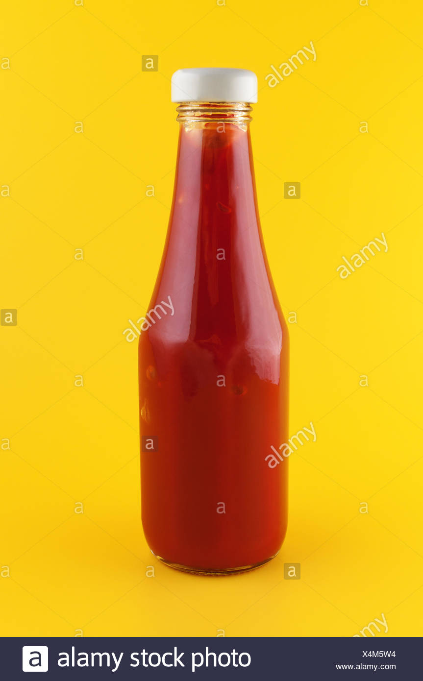 Download Ketchup In A Bottle On Yellow Background Stock Photo Alamy Yellowimages Mockups