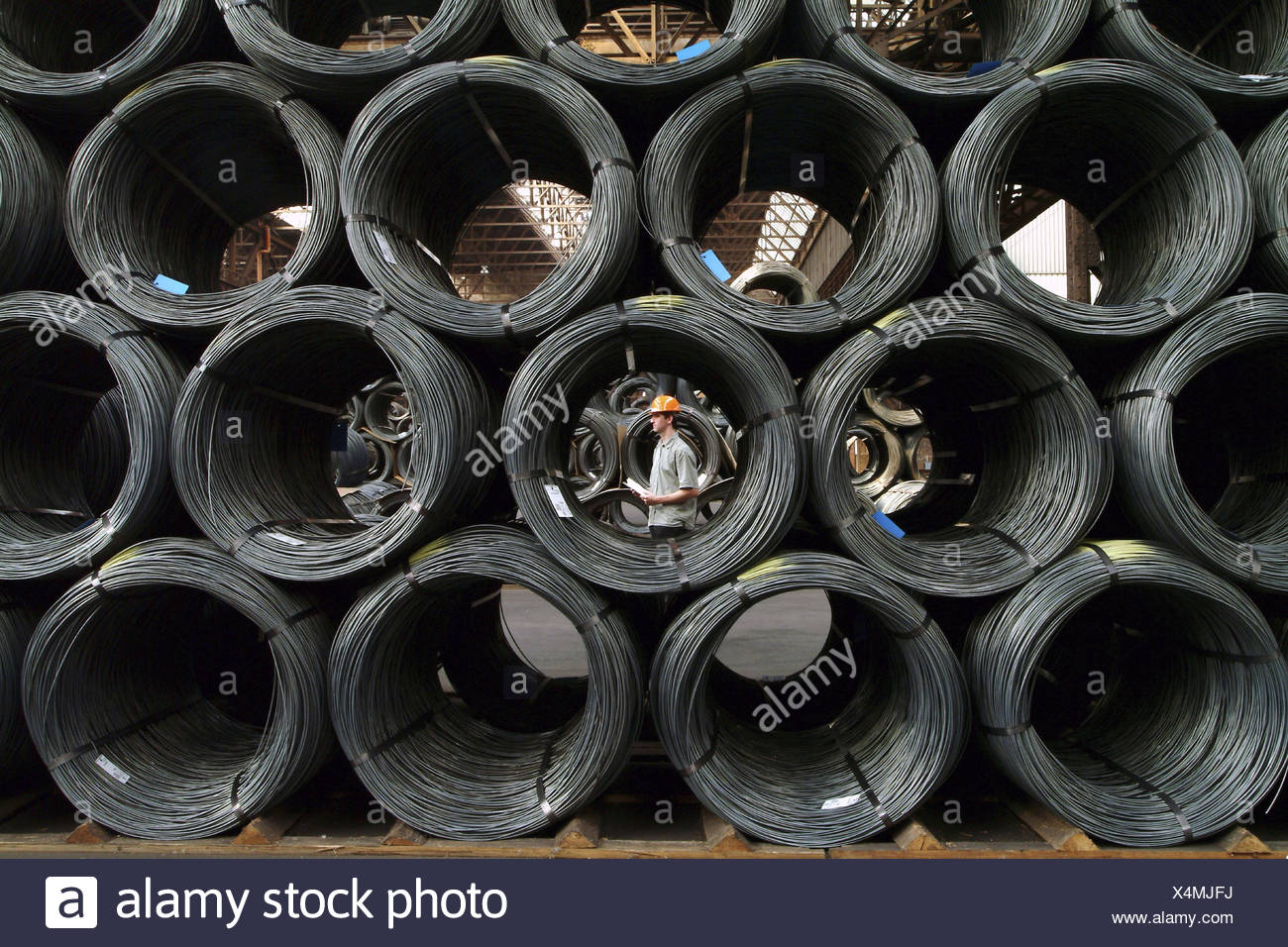 Germany Saarbrucken Burbach Saarstahl Ag Wire Warehouse Europe Saarland Industry Steel Industry Ironworks Economy Branch Industry Steel Processing Production Production Wire Wire Production Storage Rolling Wire Coils Stock Photo Alamy