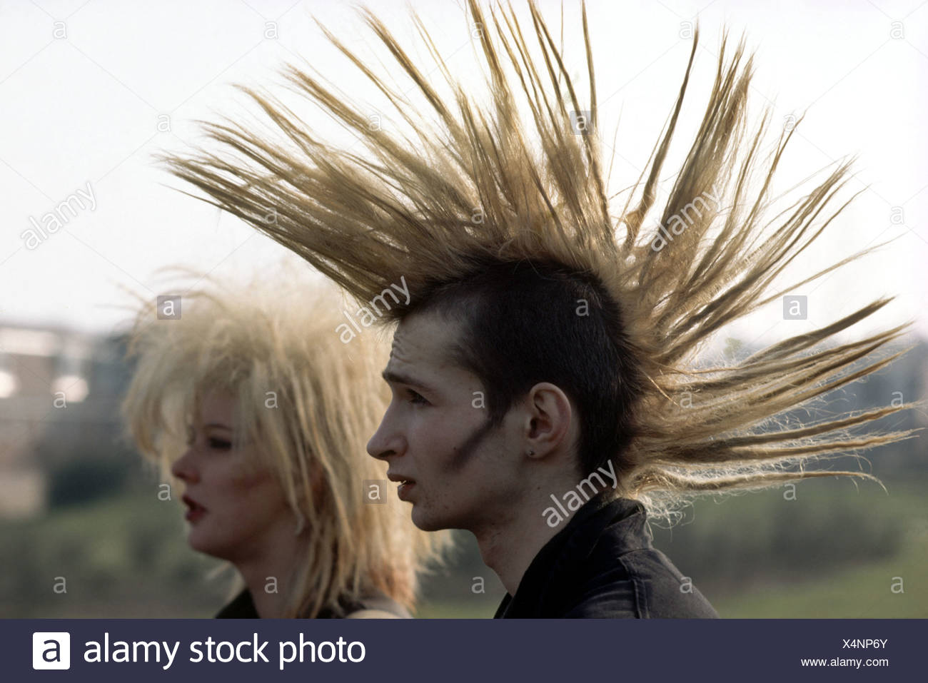 Profile Of Punk With A Long Spiked Mohican Hairstyle Stock Photo