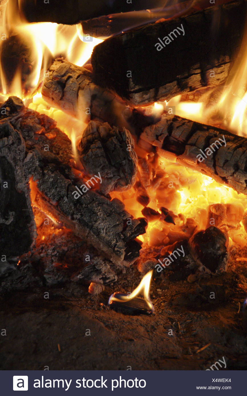 Close Up Of Fire In Stone Fireplace At Brown County State Park