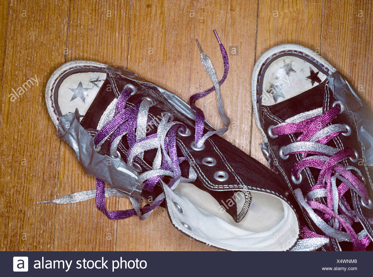 purple untied shoe strings