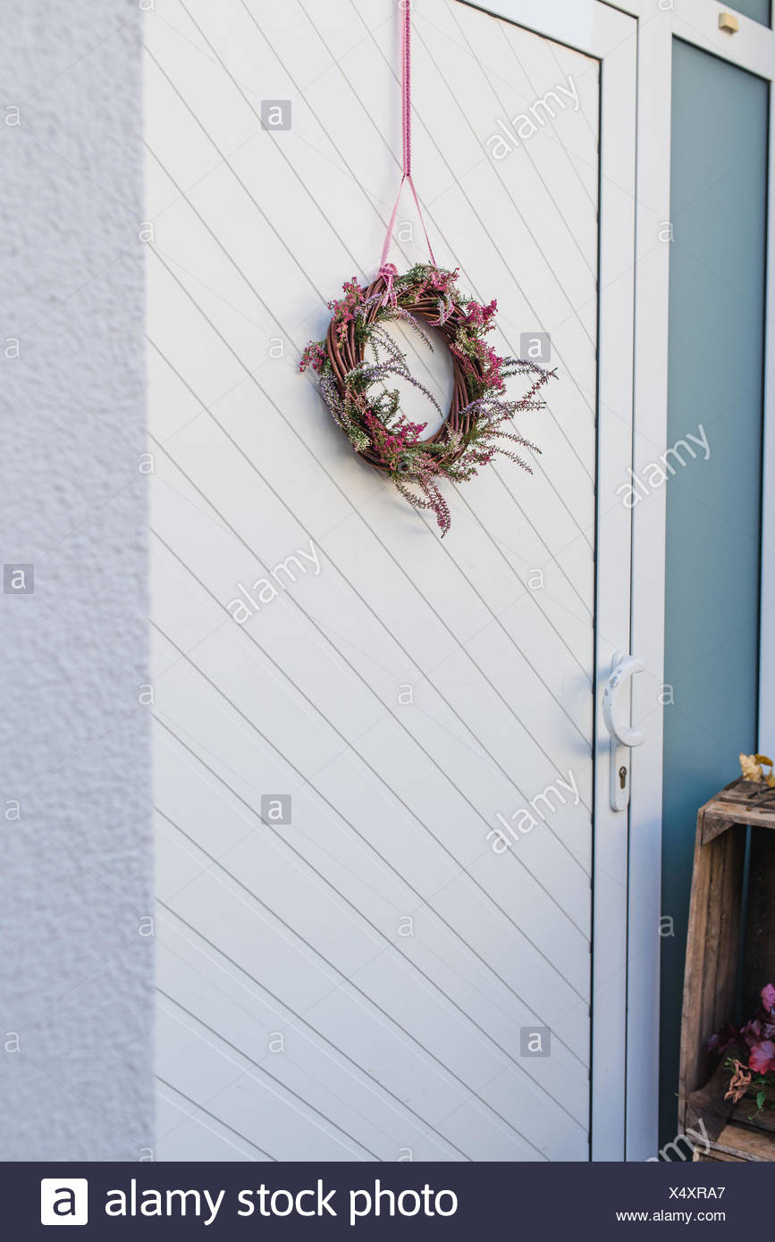 Front Door Detail Autumnal Decoration Willow Wreath Heather