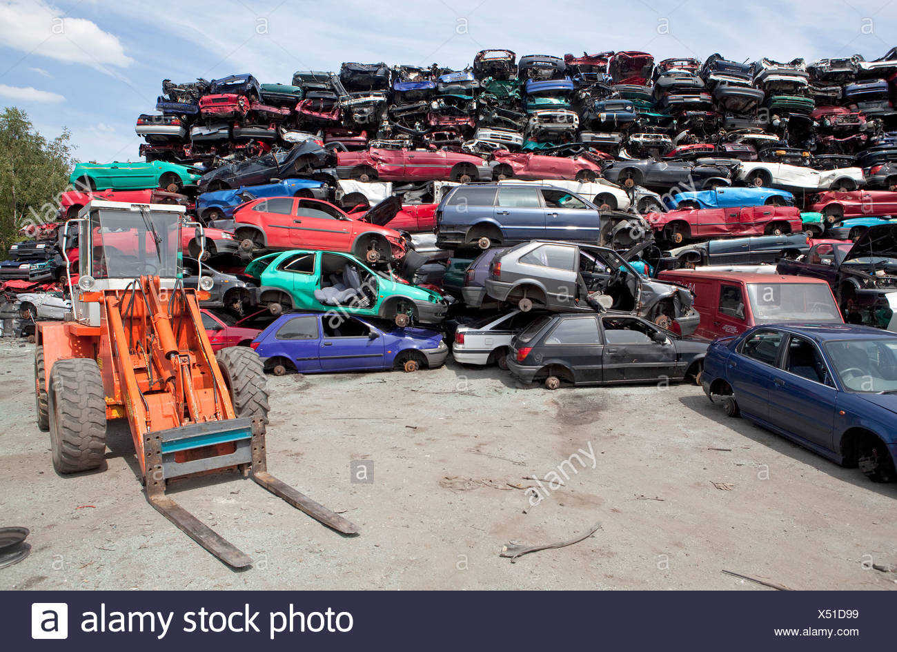 Ruhr Germany A Forklift In Front Of A Car On A Mountain Junkyard Stock Photo Alamy
