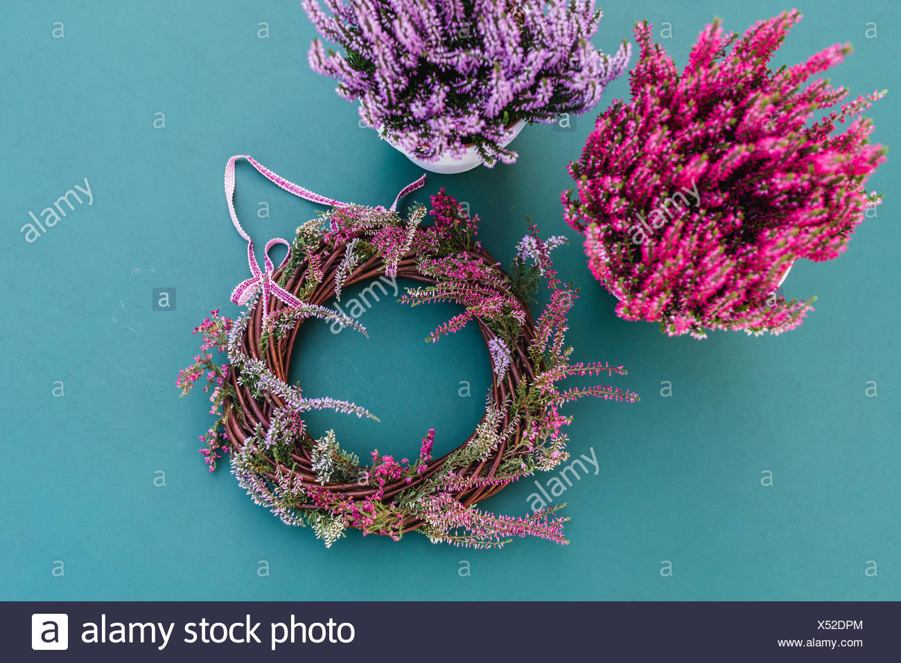 Diy Autumnal Decoration Willow Wreath Heather Stock Photo