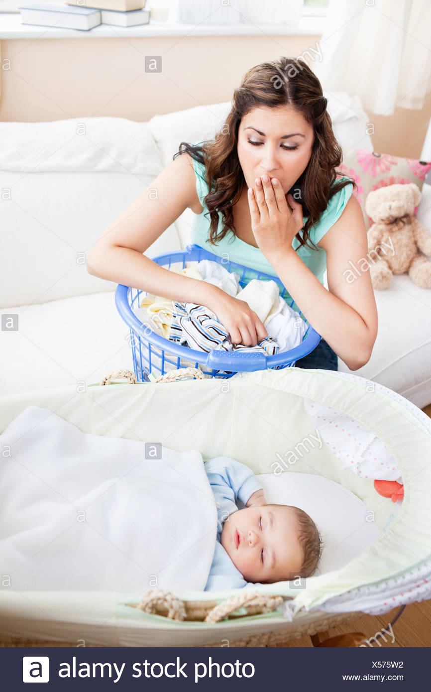 Beautiful mother surprised seeing her baby sleeping peacefully in ...